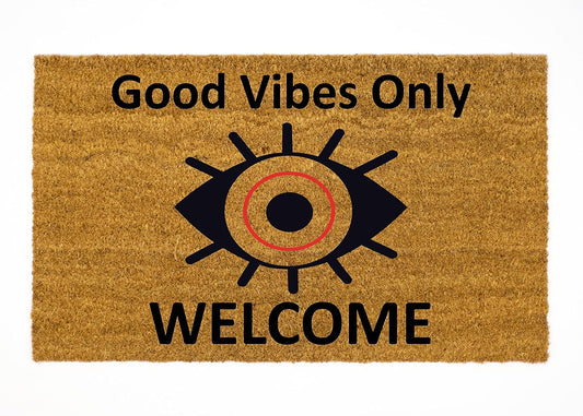 MaxEcor Good Vibes Only Evil Eye Rug Welcome Doormat Funny Front Door Outdoor Indoor Home Decor Patio Mat - Perfect for Friend Wife Husband Wedding Anniversary Housewarming Birthday Closing Gift