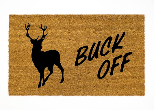 Buck Off Deer Doormat Easy Clean Non Slip Welcome Rug with Heavy Duty Backing Outdoor Indoor Uses Entryway Front Patio Door Mat