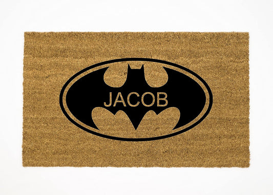 Batman Custom Personalized Name Doormat - Superhero Funny Welcome Non Slip Mat - Housewarming Wedding Birthday Gift Ideas Home Decor